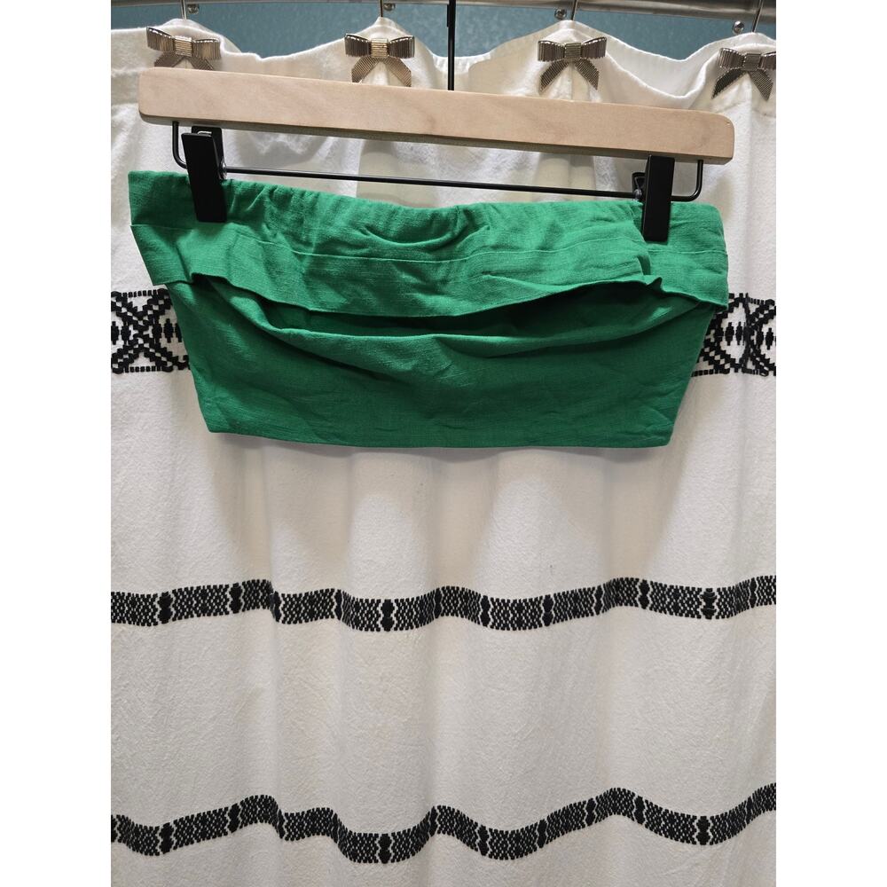 Princess Polly kelly green bandeau exposed zipper pleated crop top US 4